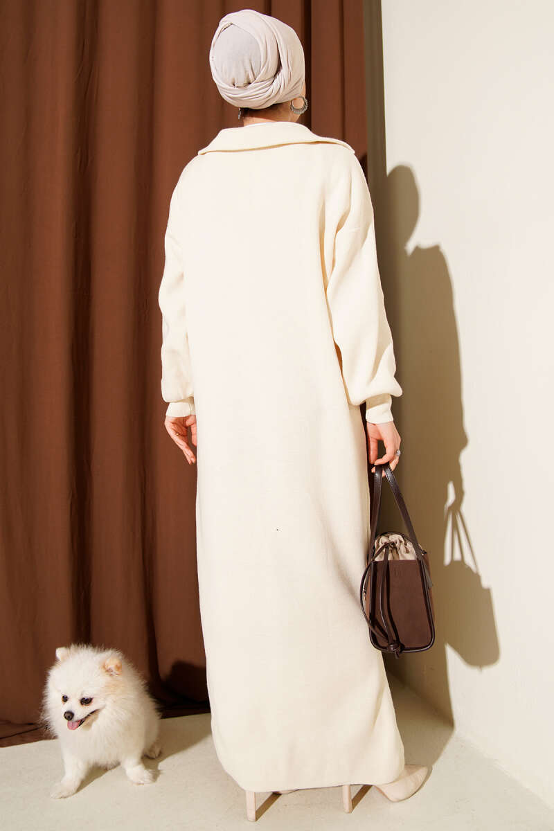 Half-Zip Collar Knit Dress ecru