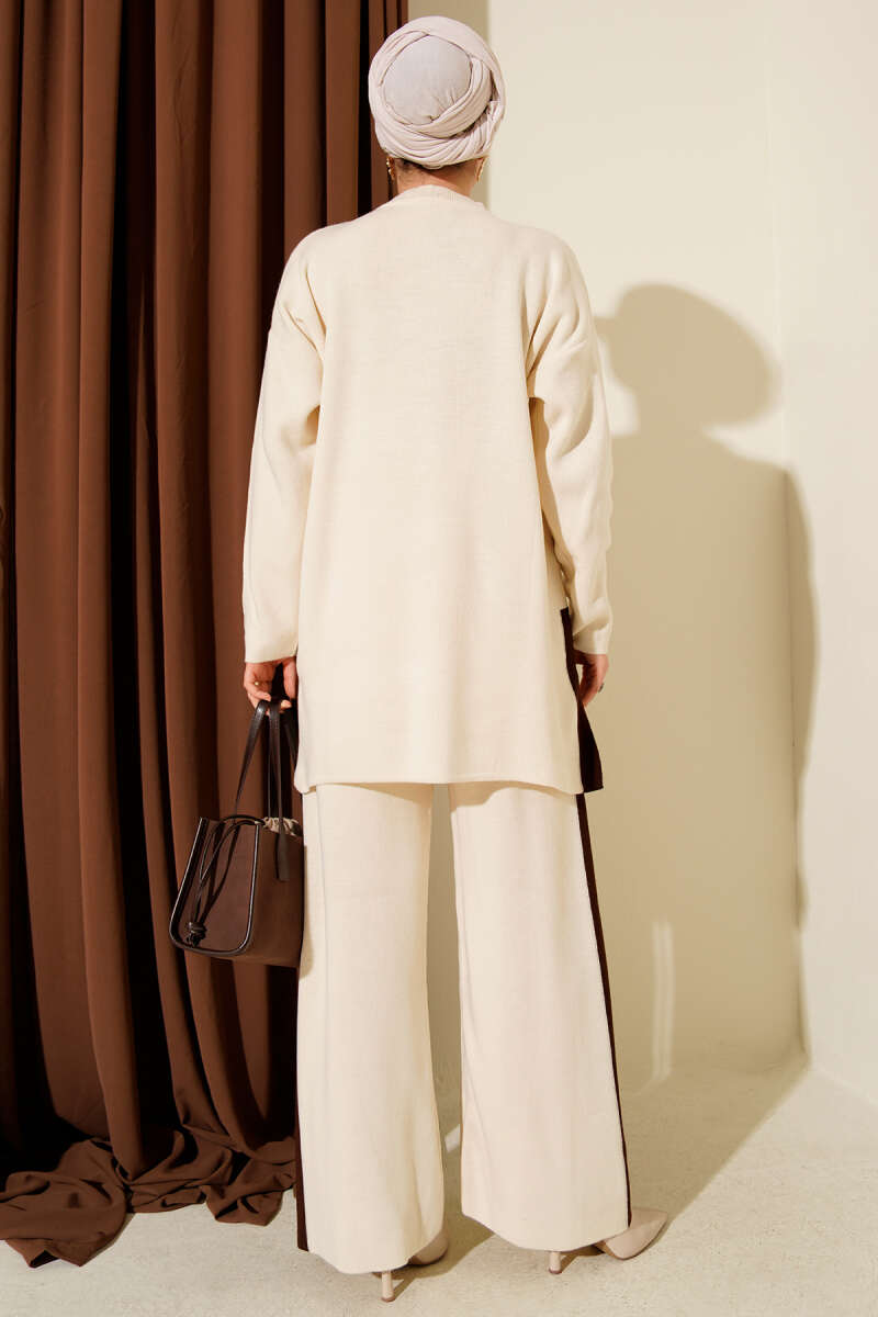 Şerit Detaylı Triko İkili Takım bej