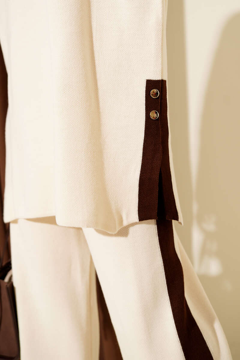 Şerit Detaylı Triko İkili Takım bej