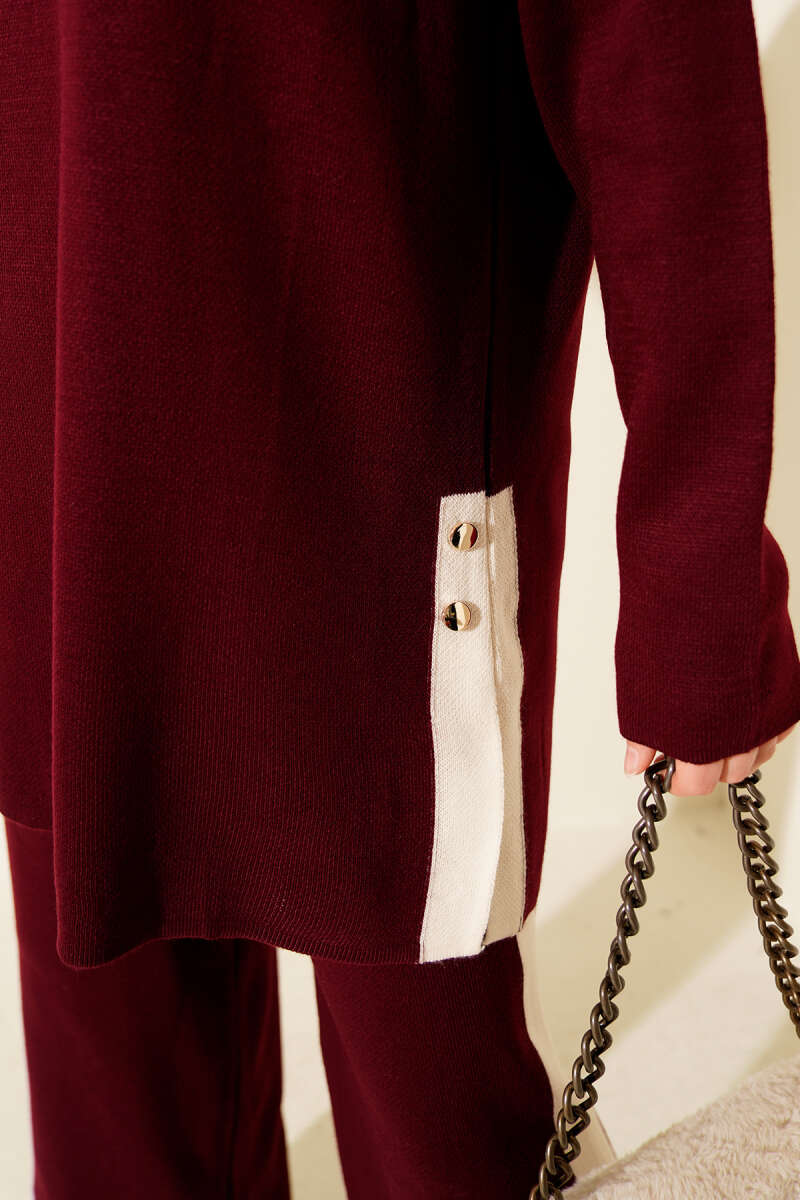 Şerit Detaylı Triko İkili Takım bordo