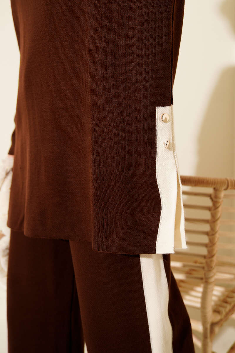 Şerit Detaylı Triko İkili Takım kahverengi