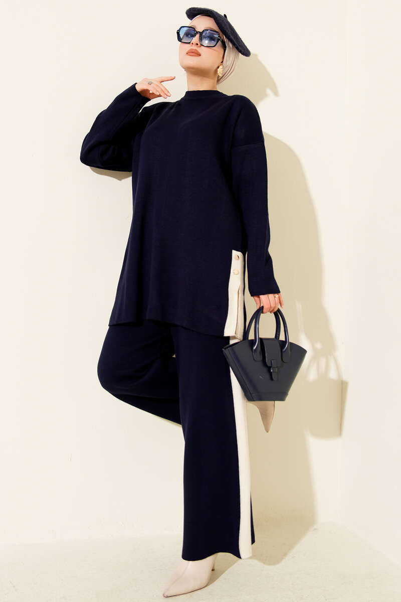 Şerit Detaylı Triko İkili Takım Lacivert
