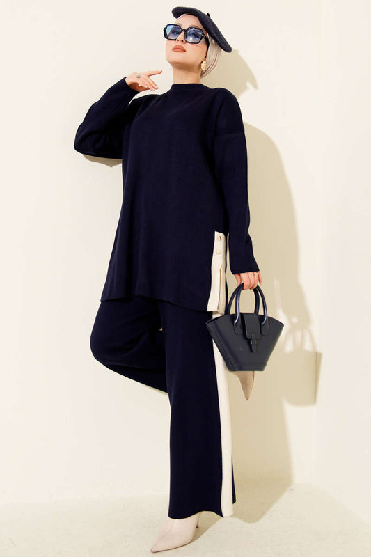 Şerit Detaylı Triko İkili Takım Lacivert