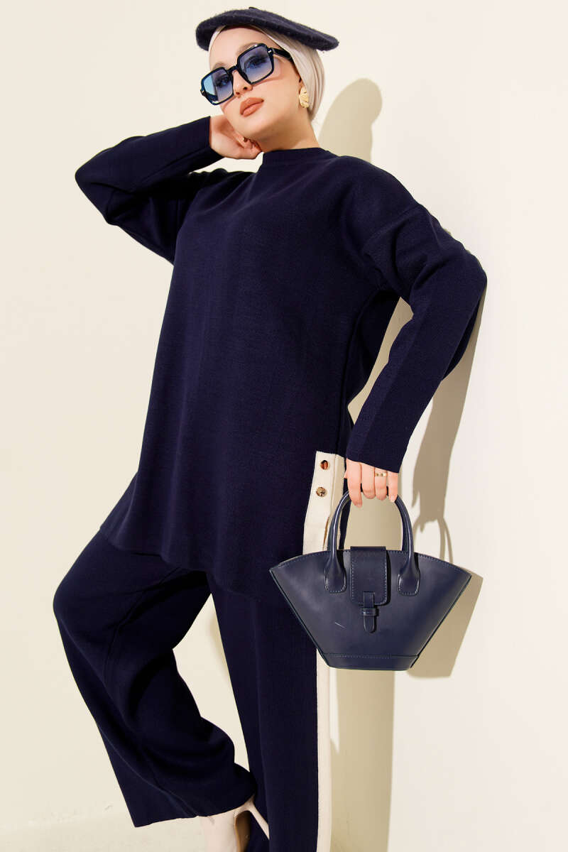 Şerit Detaylı Triko İkili Takım Lacivert