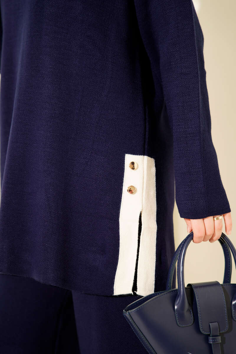 Şerit Detaylı Triko İkili Takım Lacivert