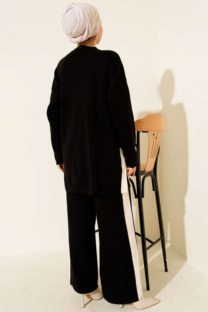 Şerit Detaylı Triko İkili Takım Siyah