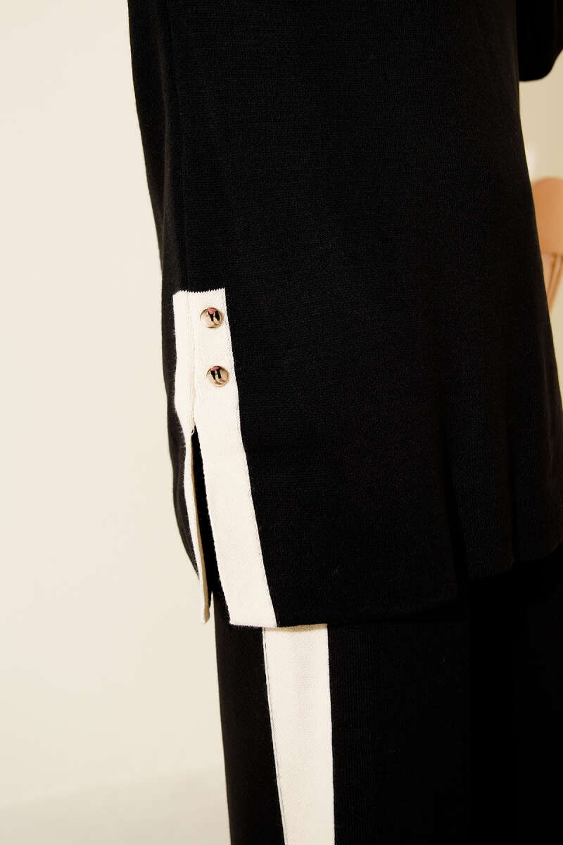 Şerit Detaylı Triko İkili Takım Siyah