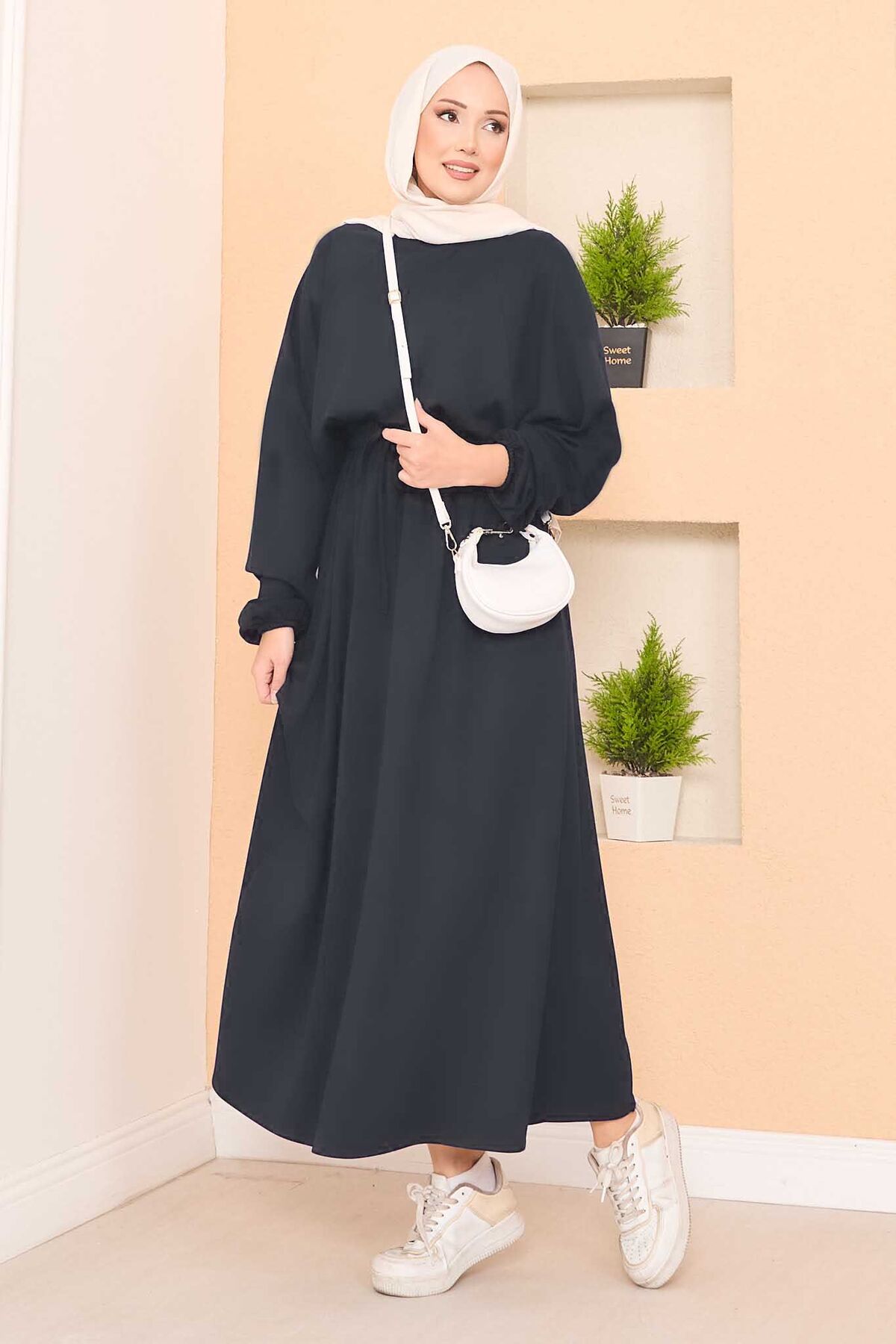 Bat Sleeve Crop Skirt Hijab Set Anthracite