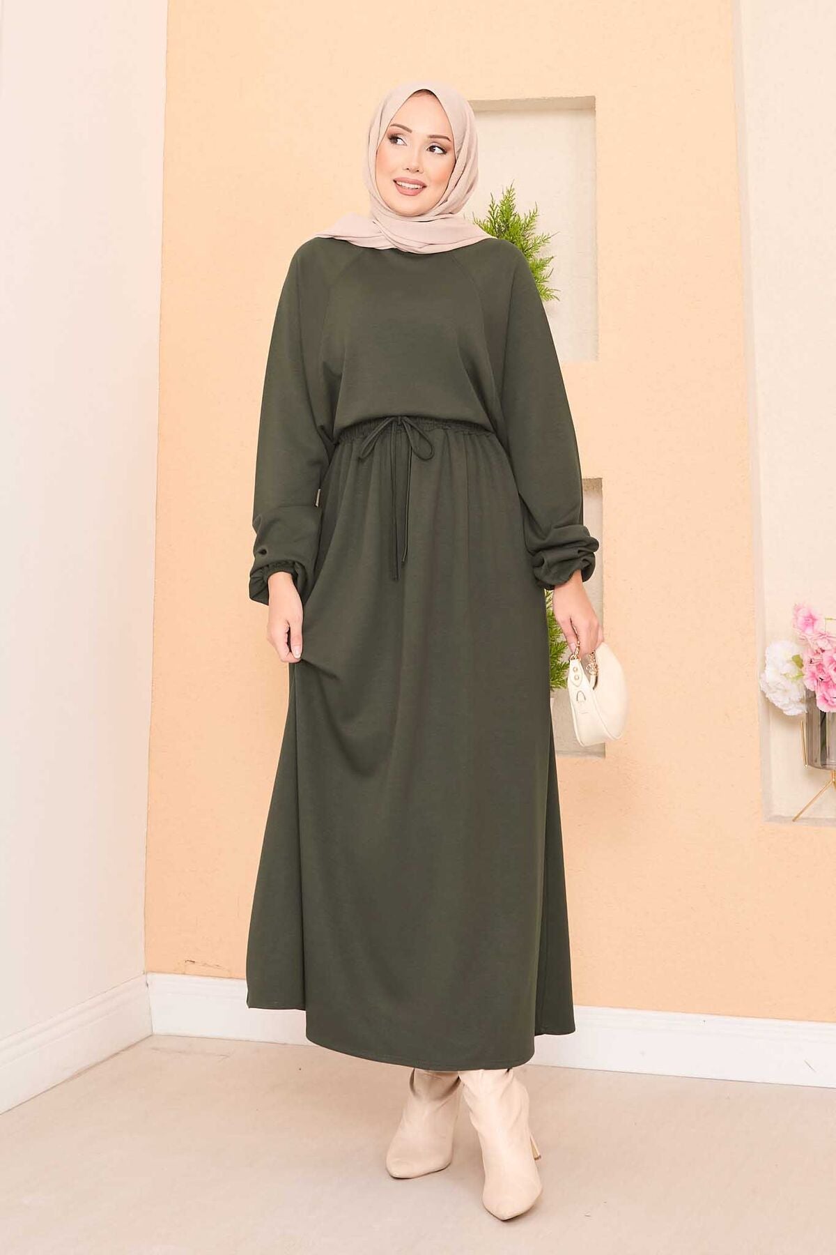 Yarasa Kol Crop Etek Takım Haki