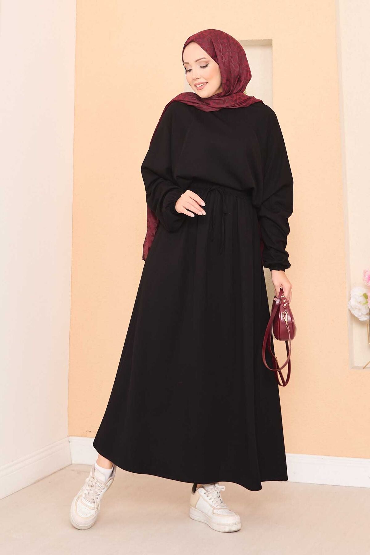 Yarasa Kol Crop Etek Takım siyah