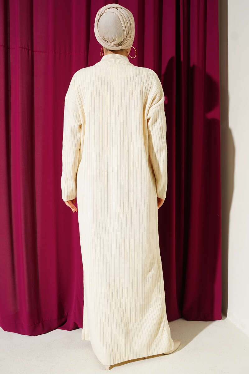 Yarım Fermuarlı Dik Fitilli Triko Elbise taş