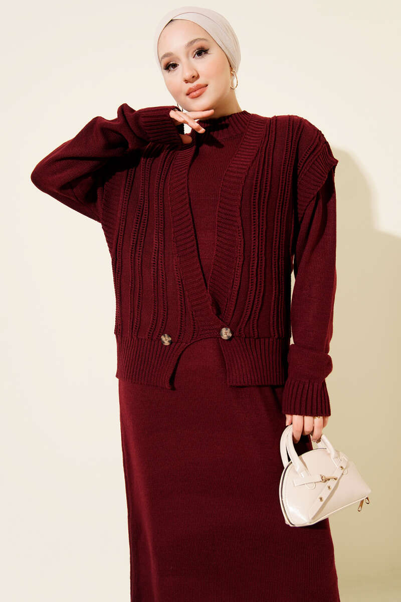 Two-Piece Set with Vest and Dress Knitwear Burgundy