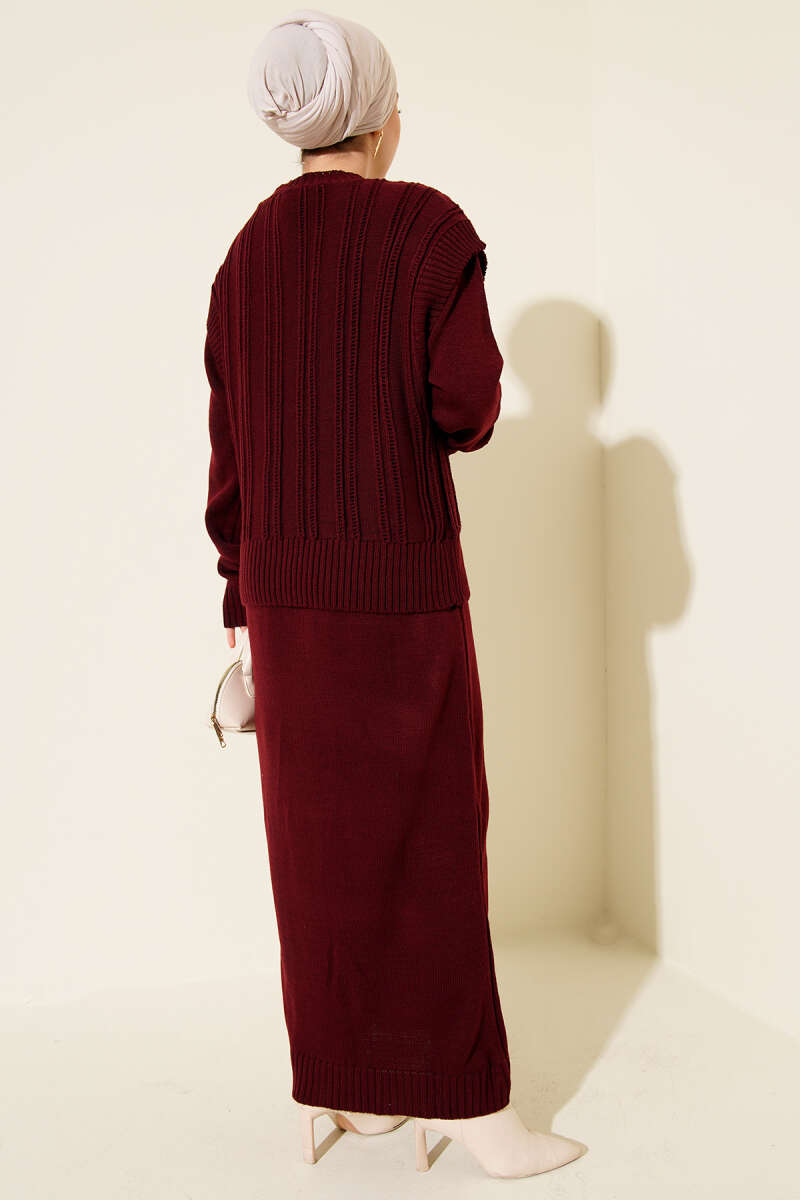 Two-Piece Set with Vest and Dress Knitwear Burgundy