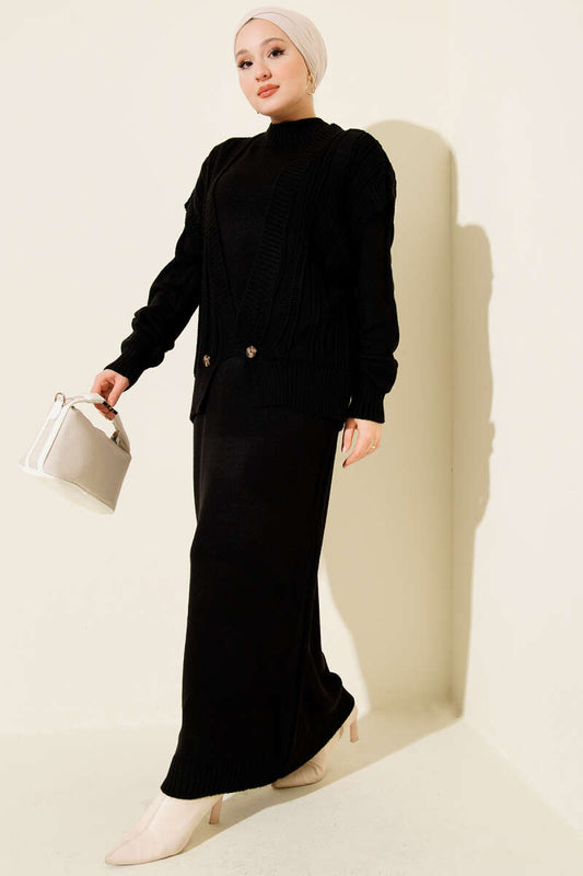 Two-Piece Set with Vest and Dress Knitwear black