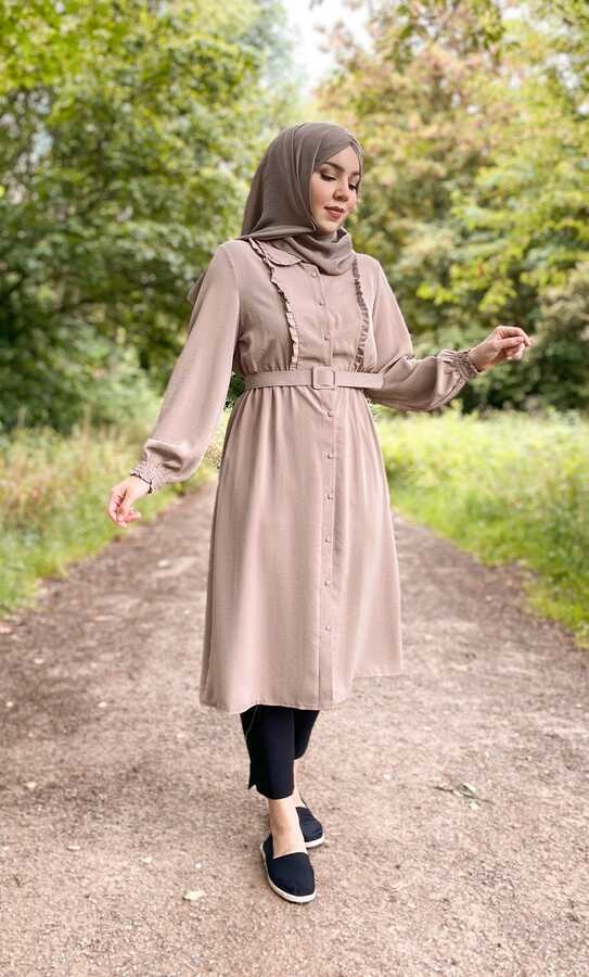 Hijab Tunika Creme mit Gürtel