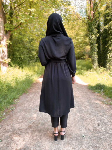 Hijab Tunika Schwarz Mit Gürtel - Thumbnail
