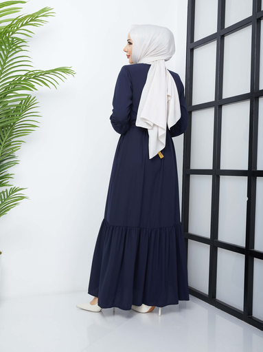 Jupe Plissée Hijab Abaya - Bleu Marine - Thumbnail