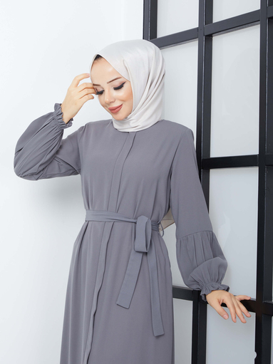 Jupe Plissée Hijab Abaya - Gris - Thumbnail