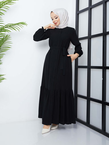 Jupe Plissée Hijab Abaya - Noir - Thumbnail