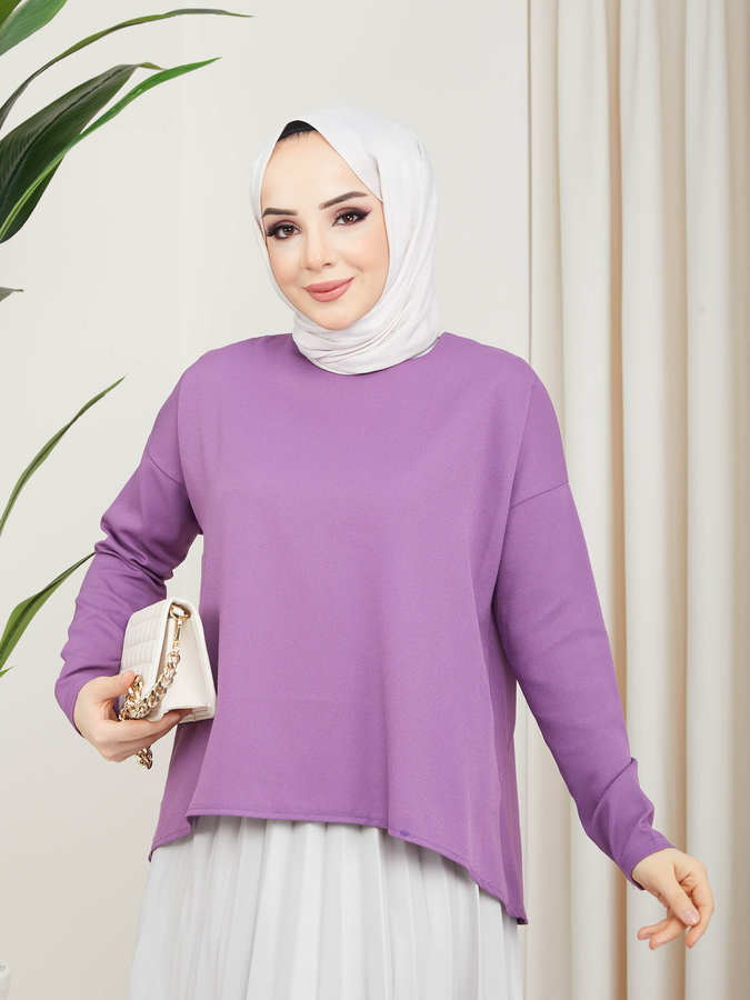 Kurze Vorderseite Lange Rückseite Lange Hijab Bluse Lila