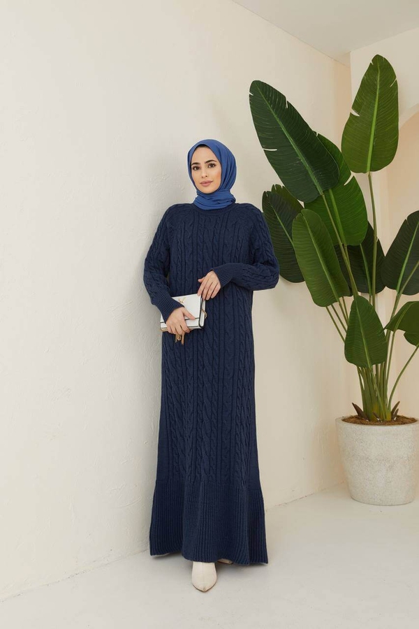 Langes Hijab-Strickkleid - Marineblau