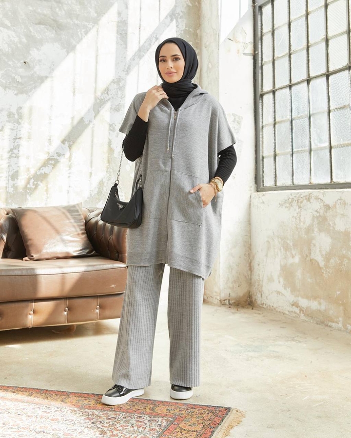 Long Hijab 2-teiliges Strickset - Grau