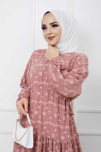 Robe Hijab İmprimée Poudre - Thumbnail