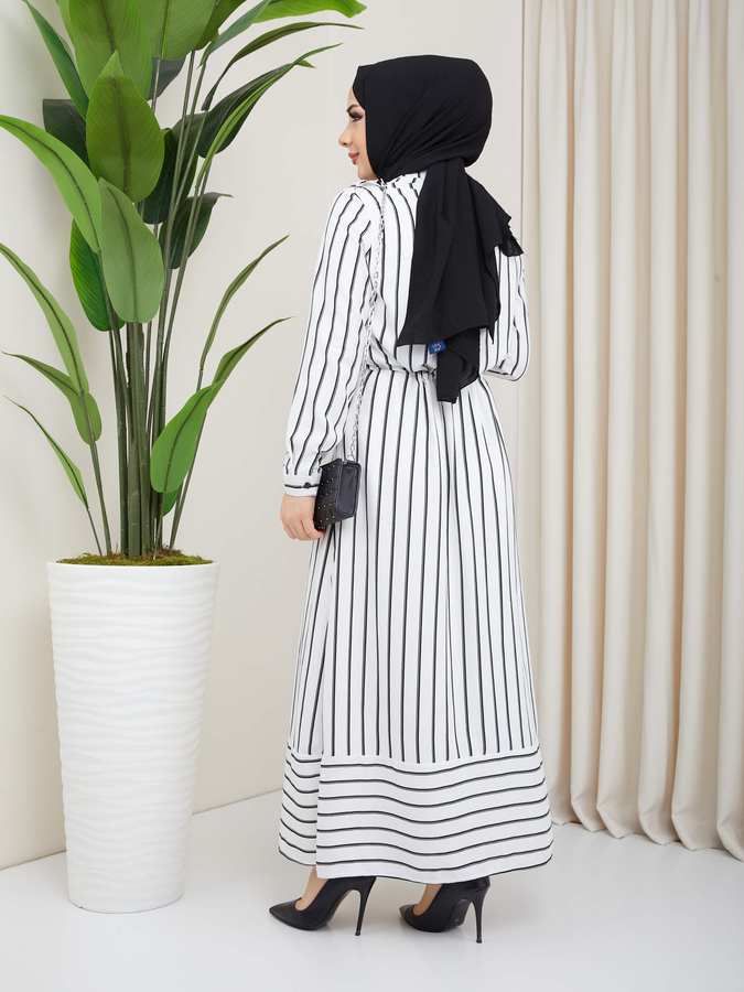 Robe Hijab Rayée Blanc