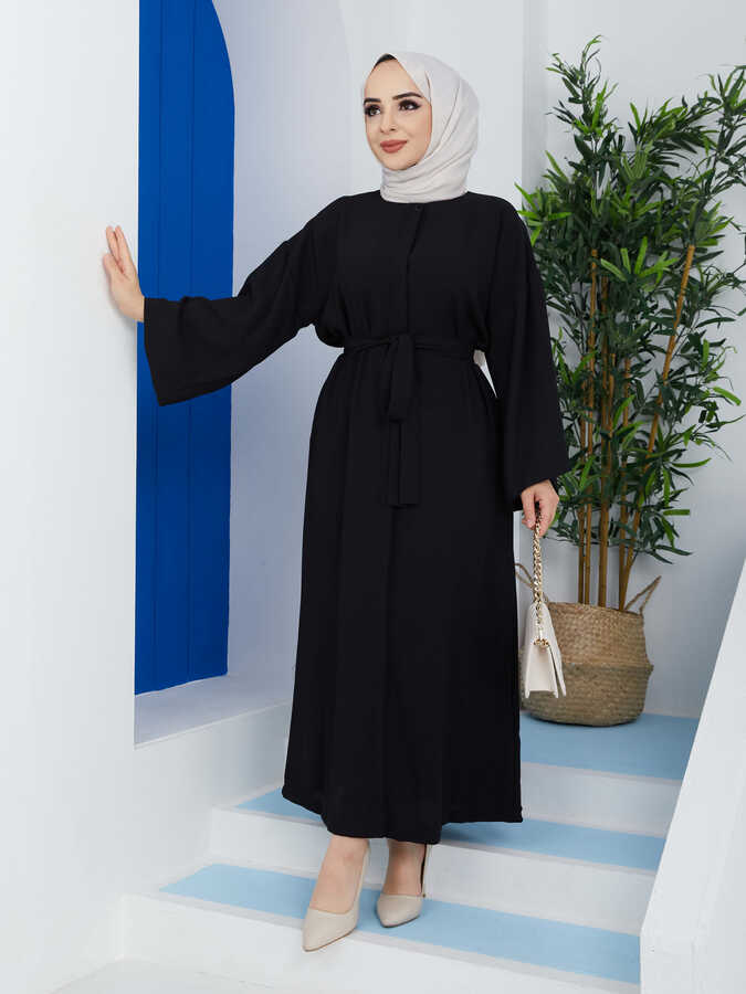 Robe abaya ceinturée Noir