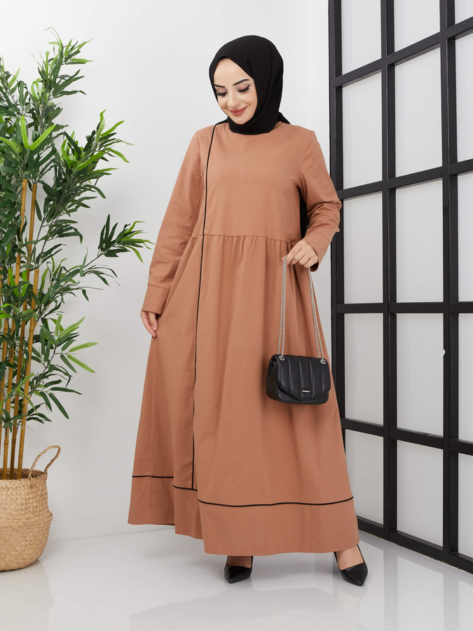 Robe Hijab Détaillée À Rayures Shabby - Marron