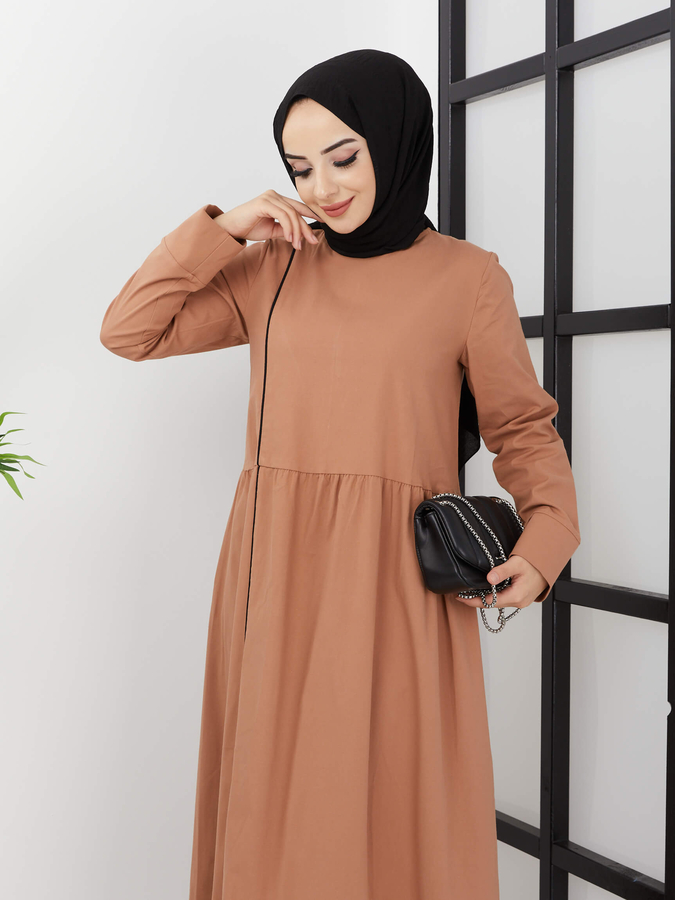 Robe Hijab Détaillée À Rayures Shabby - Marron