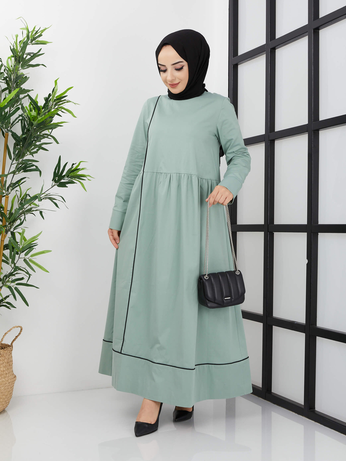 Robe Hijab Détaillée À Rayures Shabby - Vert