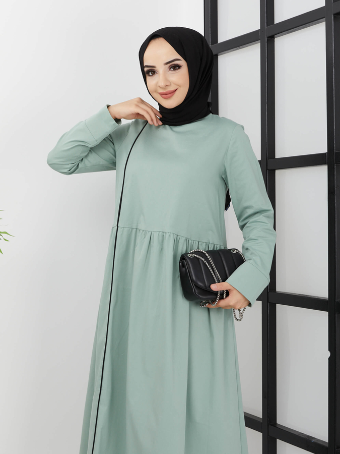 Robe Hijab Détaillée À Rayures Shabby - Vert