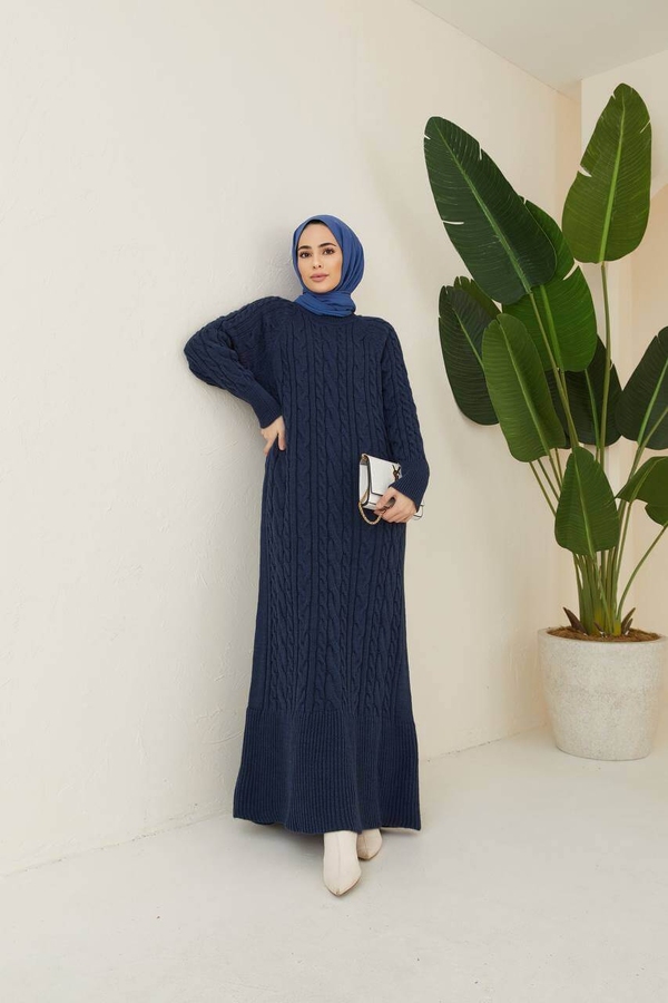 Robe Longue Hijab Maille - Bleu Marine