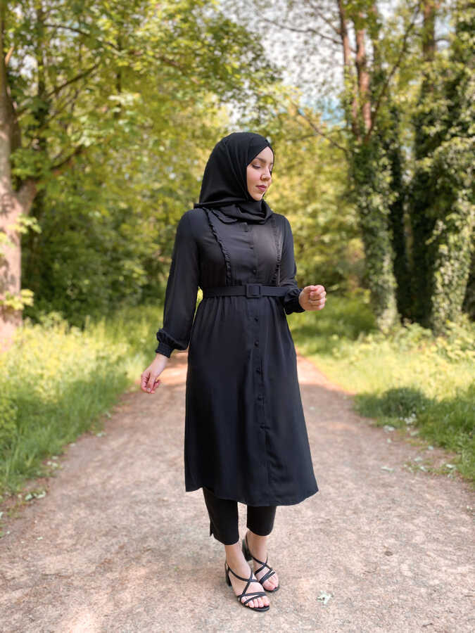 Tunique Hijab Ceinturée Noir