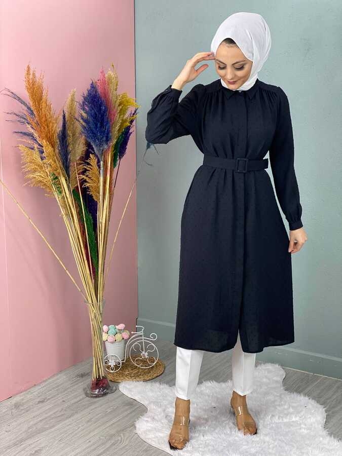 Veste Hijab Tunique à Pompon Noir