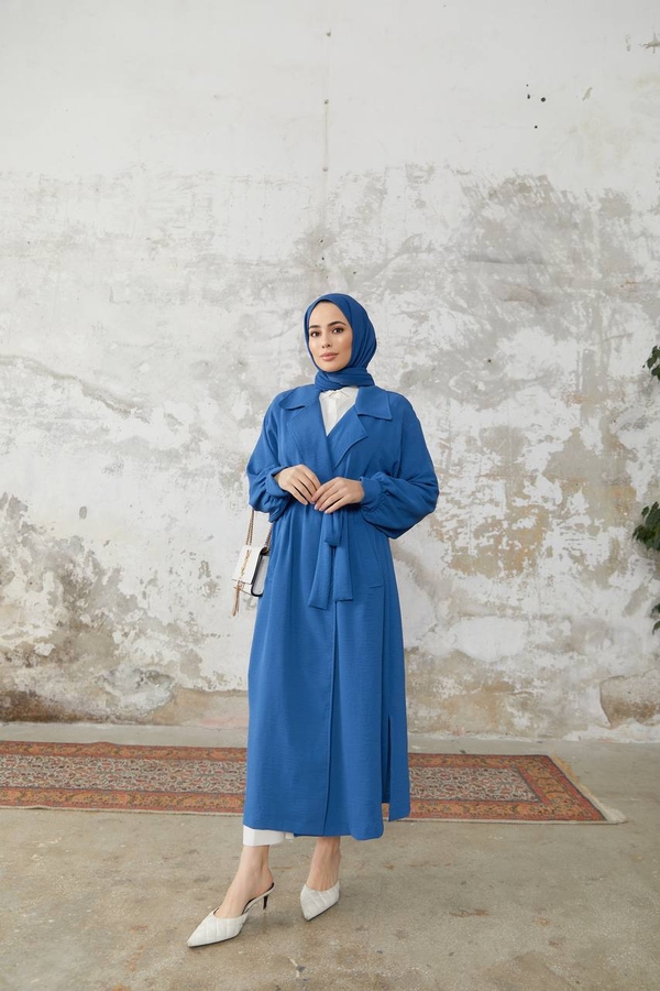 Veste Hijab Long Ceinturé - Bleu