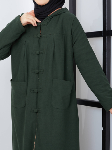 Veste longue avec intérieur en laine vert - Thumbnail