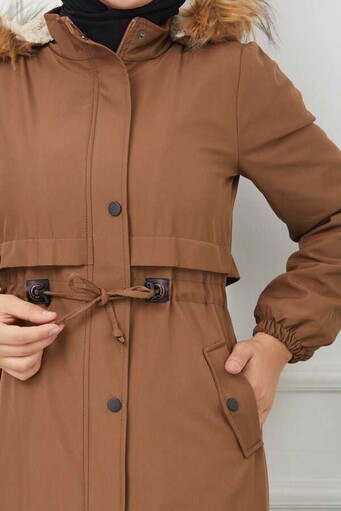 Wollparka mit Geraffter Taille Camel - Thumbnail